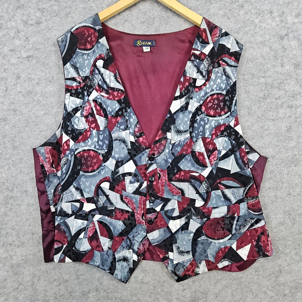 Gianno Abstract Art to‎ Wear Vest Waistcoat Button Front Top 2X BUTTONHOLE FLAW